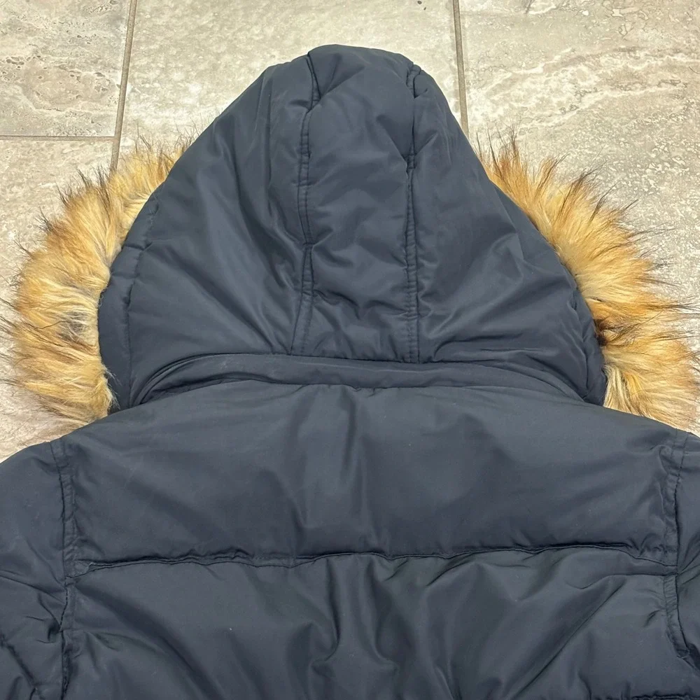 Diesel Kids Black Puffer Parka Jacket Faux Fur Hood Sherpa Lined Size M 10/12
